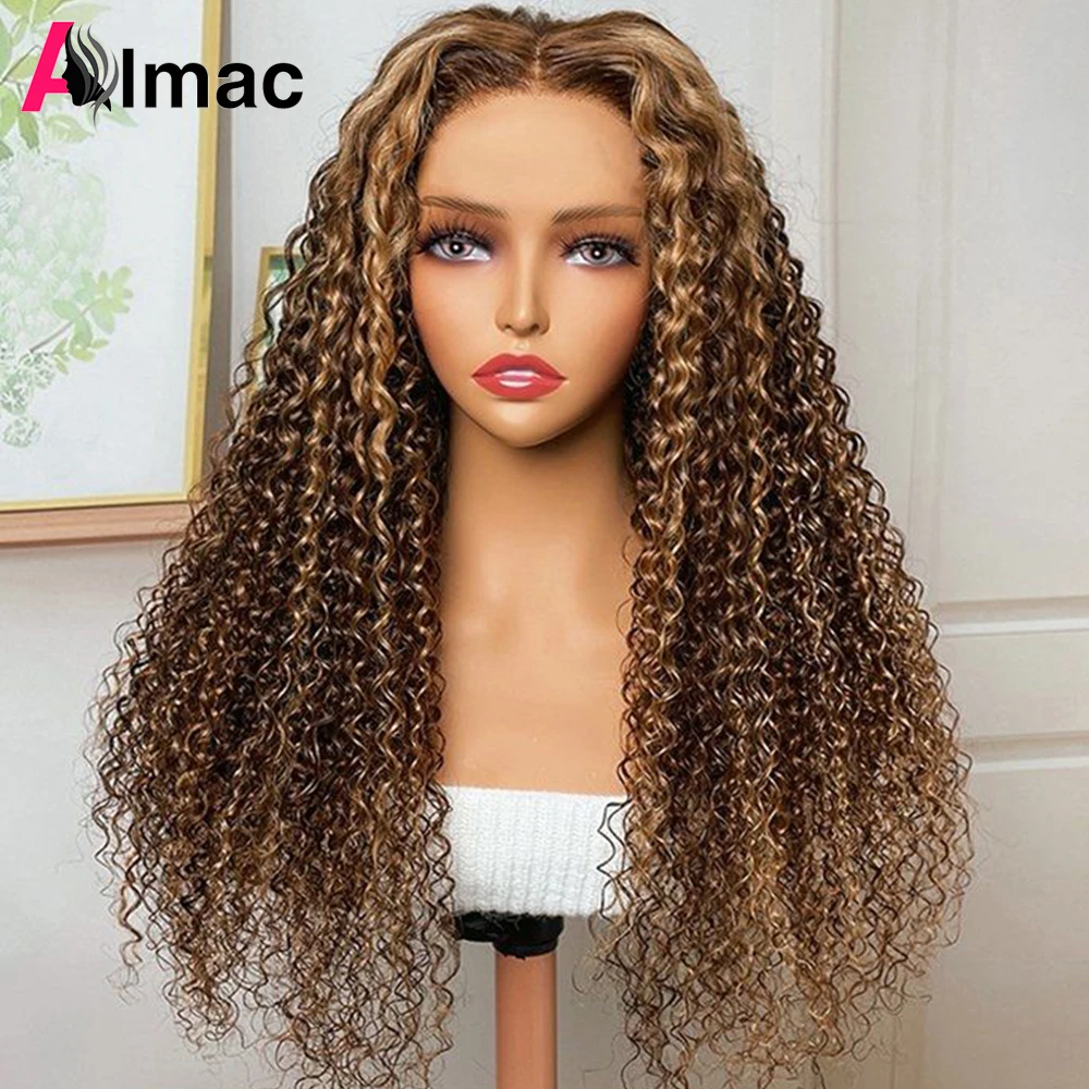 

200% Density Kinky Curly Highlight Wig 13x4 Transparent Lace Frontal Human Hair Wigs With Baby Hair Piano Color Lace Closure Wig