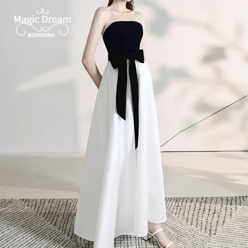 Customized Elegant Temperament Simple Evening Dress Patchwork Stain Slim Wedding Party Dresses 2024 Summer Korean Chic Strapless