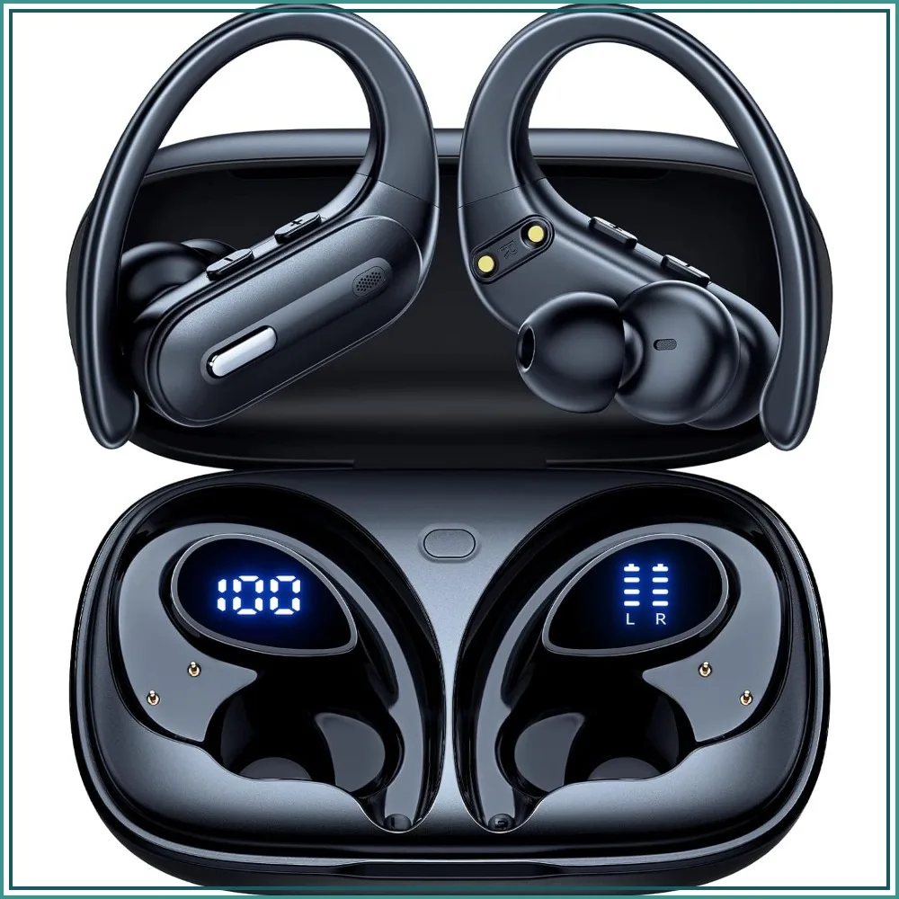 

Active Noise Cancelling Earbuds Wireless Bluetooth 90Hrs Playtime Hi-Res Stereo Deep Bass Power Display Earhooks Waterproof Transparency Headset Sports Gym