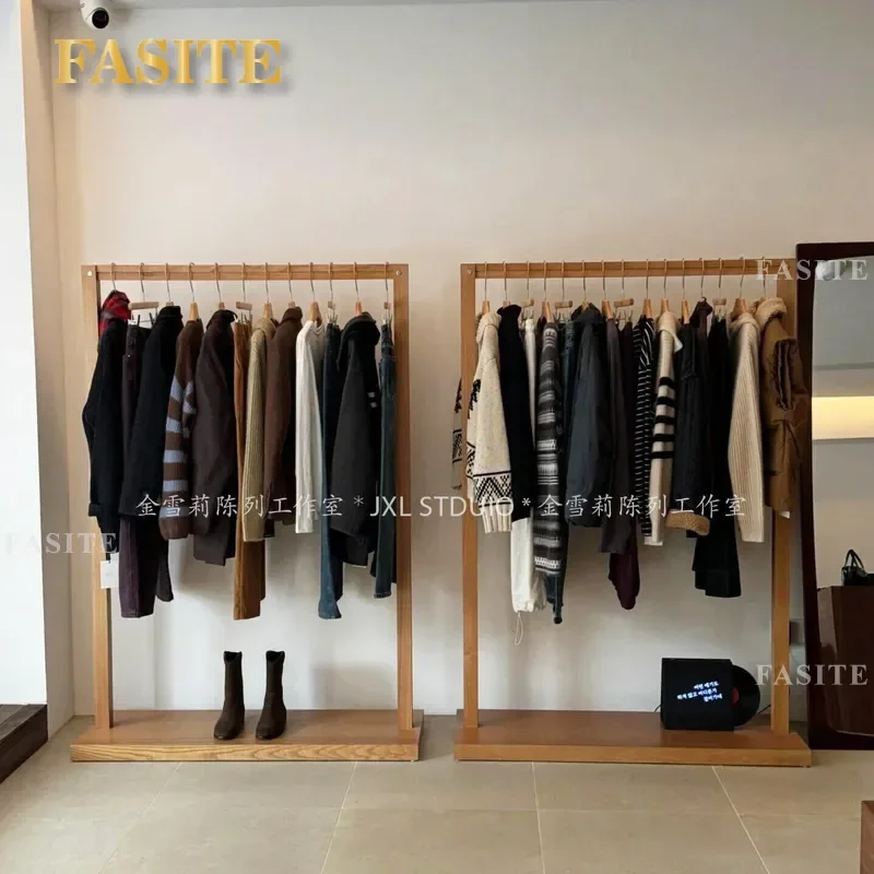 For Clothing Store Display Rack Log Color Floor to Ceiling Zhongdao Rack Chinese Antique Hanger Women's Apparel Shop Fixture