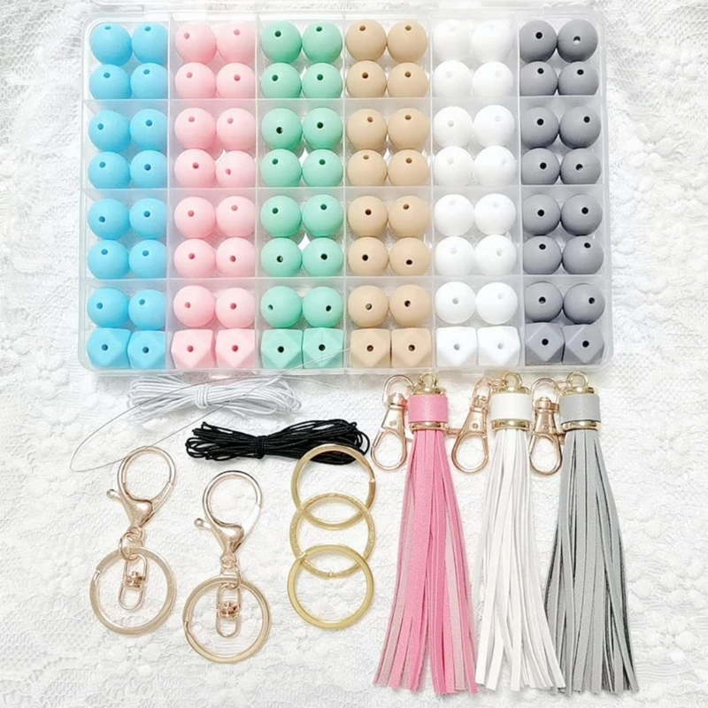 96Pcs 15/14mm Silicone Beads and Accessoy Kits for Keychain Making DIY Crafts N84E