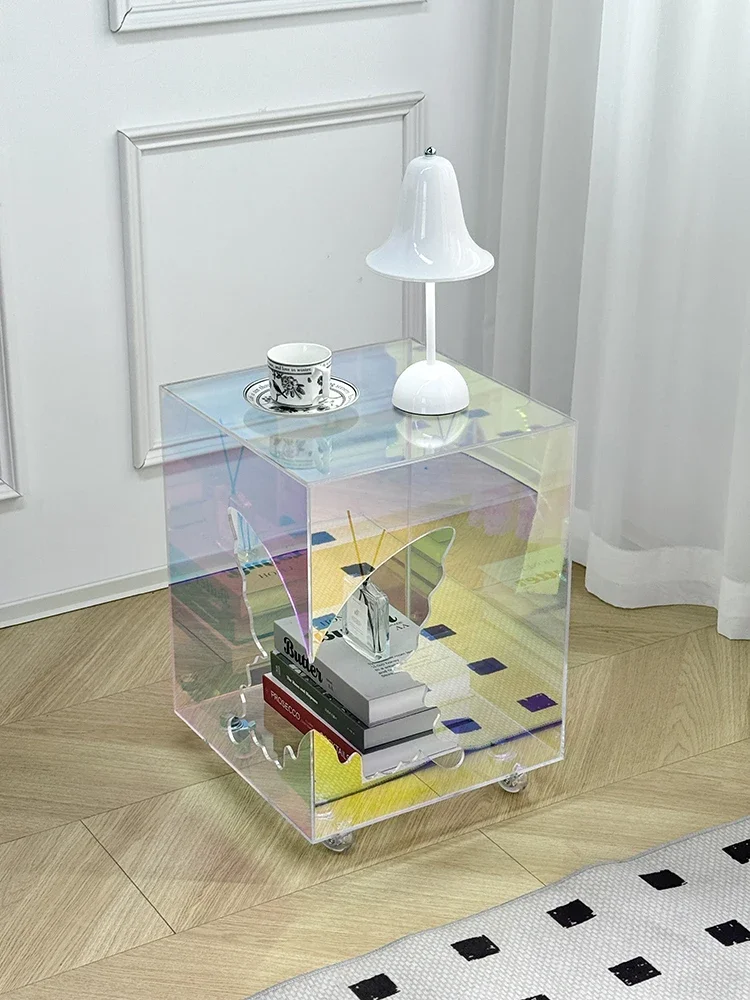 

Luxury Acrylic Colorful Tea Tables Hollowed Out Butterfly Shaped Living Room Mobile Tea Table Shelf Display Desks Furniture