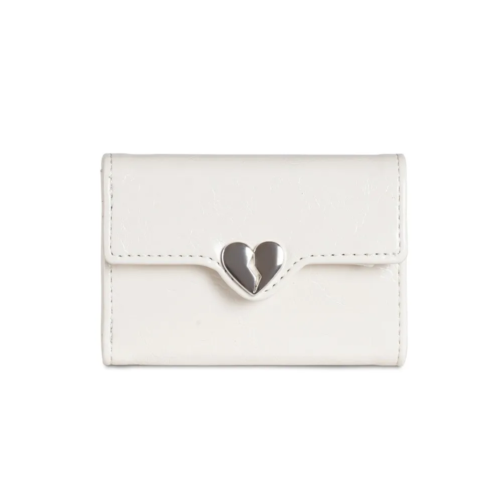 

Ins Korean Crack Heart Wallet Short PU Leather Women's Leather Wallet High Quality Fold Student Purse Girls