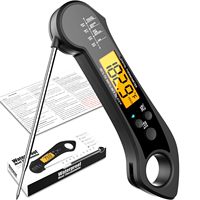 Upgrade Big Digital LCD Food Thermometer Fast Test Measure Beef Meat Temperature Lock 180° Extended Auto Switch IPX7 Waterproof