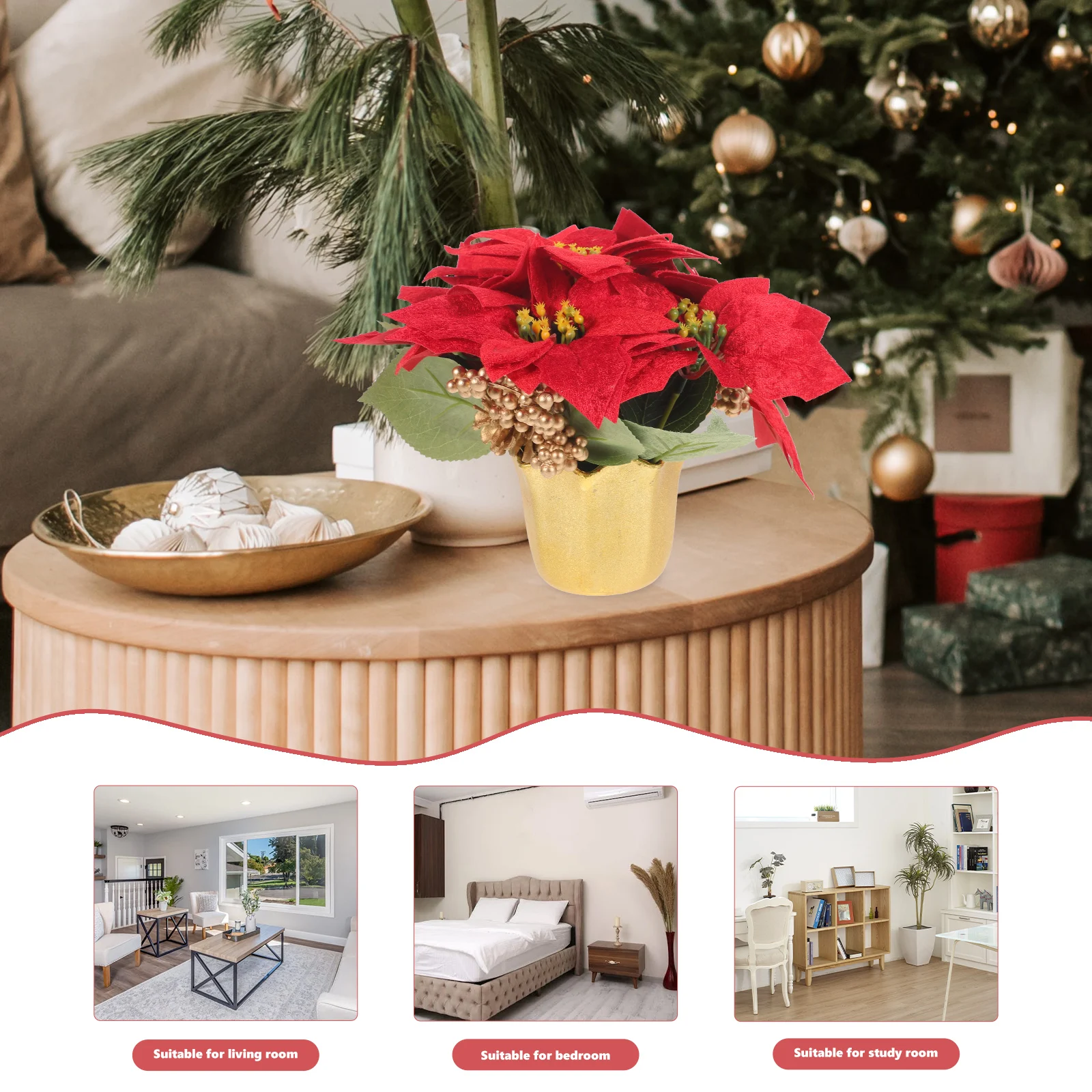 

Christmas Flower Pot Artificial Potted Plant Lifelike Desktop Decor For Xmas Party Festival Decoration Plastic Plants Bonsai