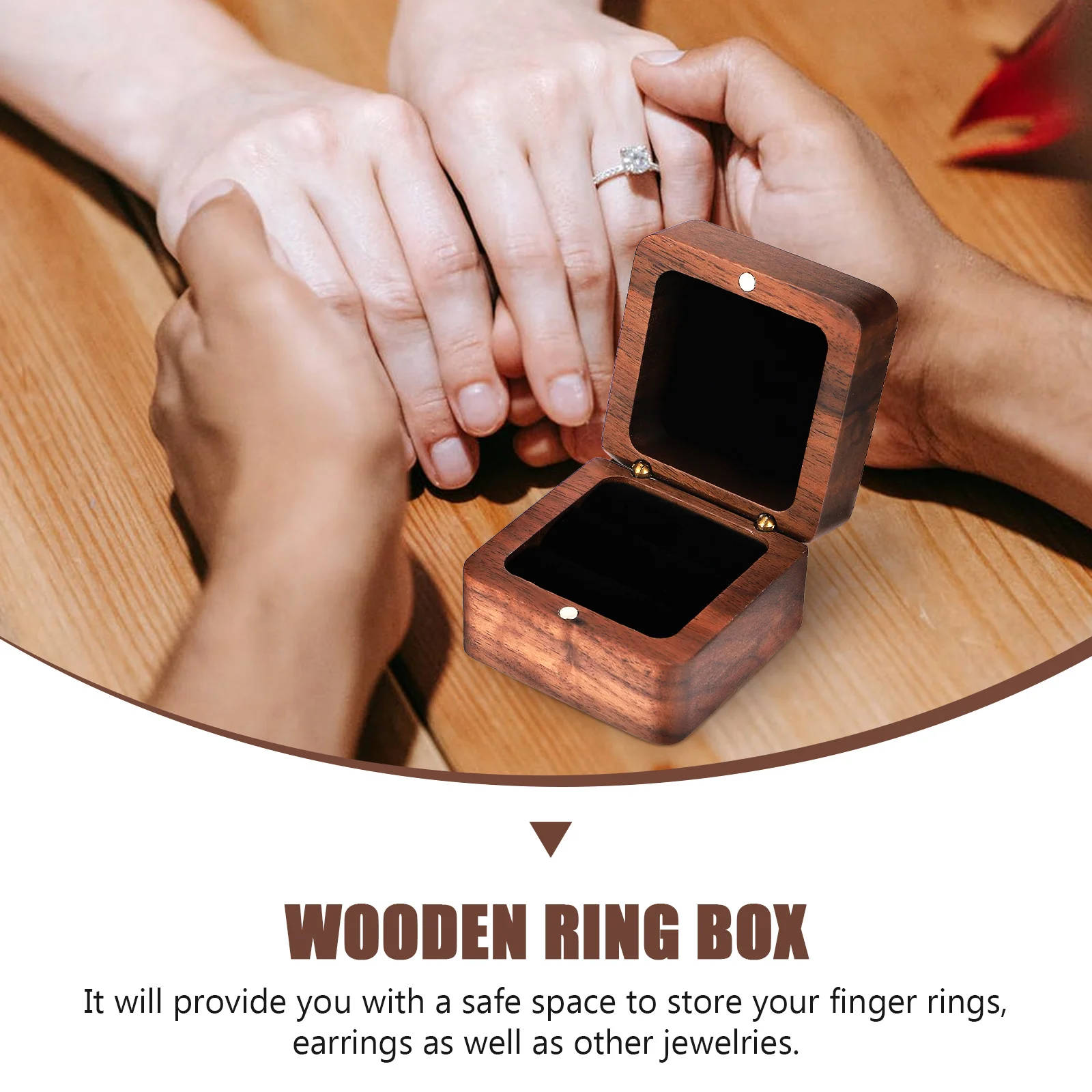 

Wooden Jewelry Dustproof Waterproof Holder For Wedding Engagement Proposal Ring Storage Case Box Gift Organizer Wood Ring Gift