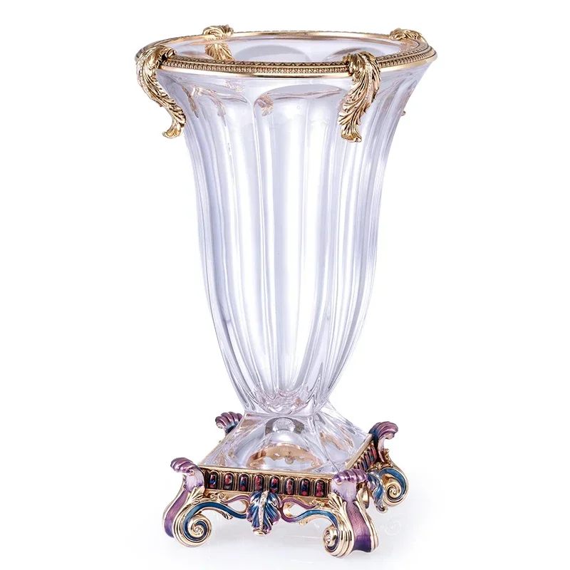 Living Room Bedroom Office Feast Museum, Modern Luxury Decorative Enamel European Flower Glass Crystal Vase