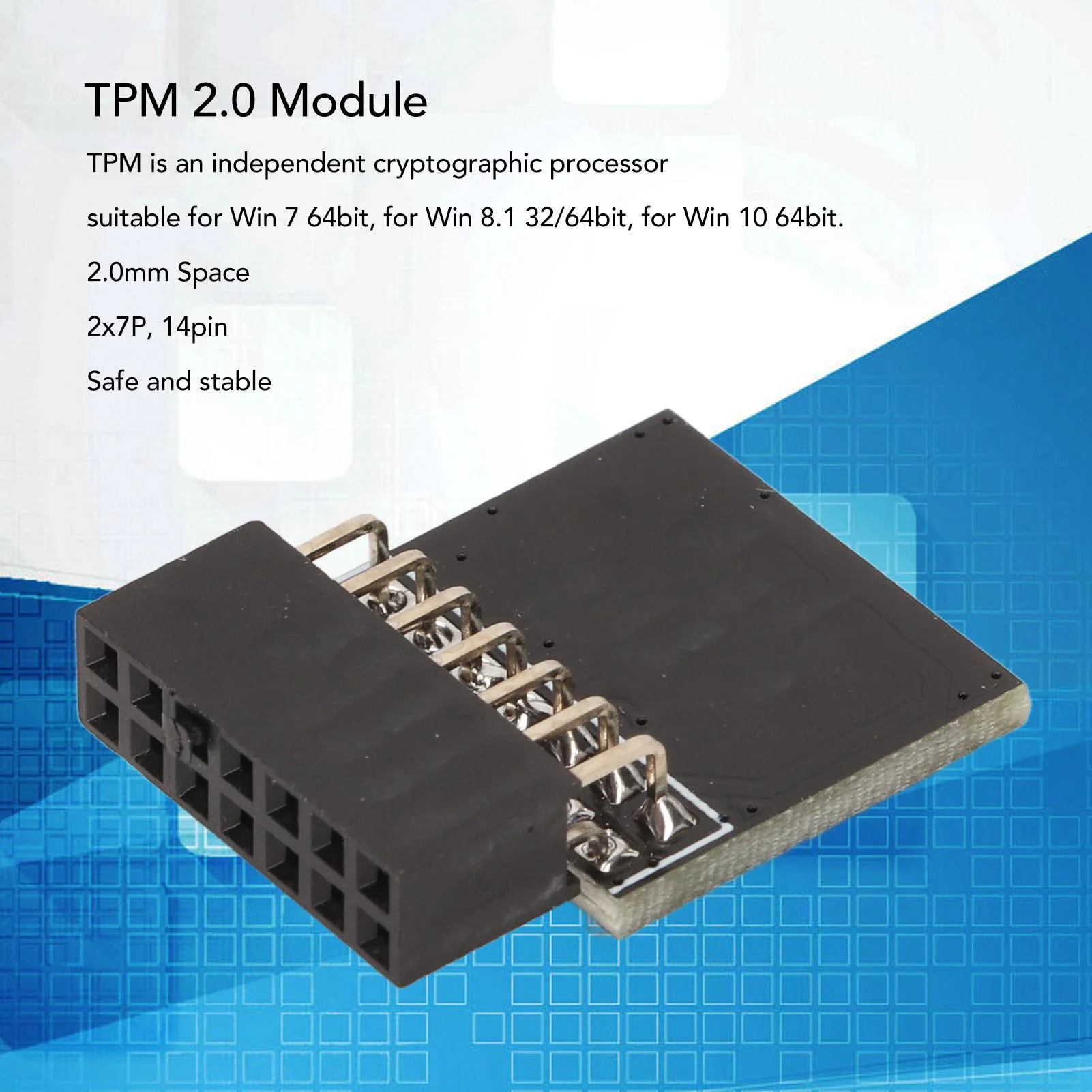 Módulo TPM2.0 de 14 pines Módulo TPM 2.0 2x7P 14 pines 2 mm Rendimiento estable espacial Módulo TPM 2.0 para sistema Win