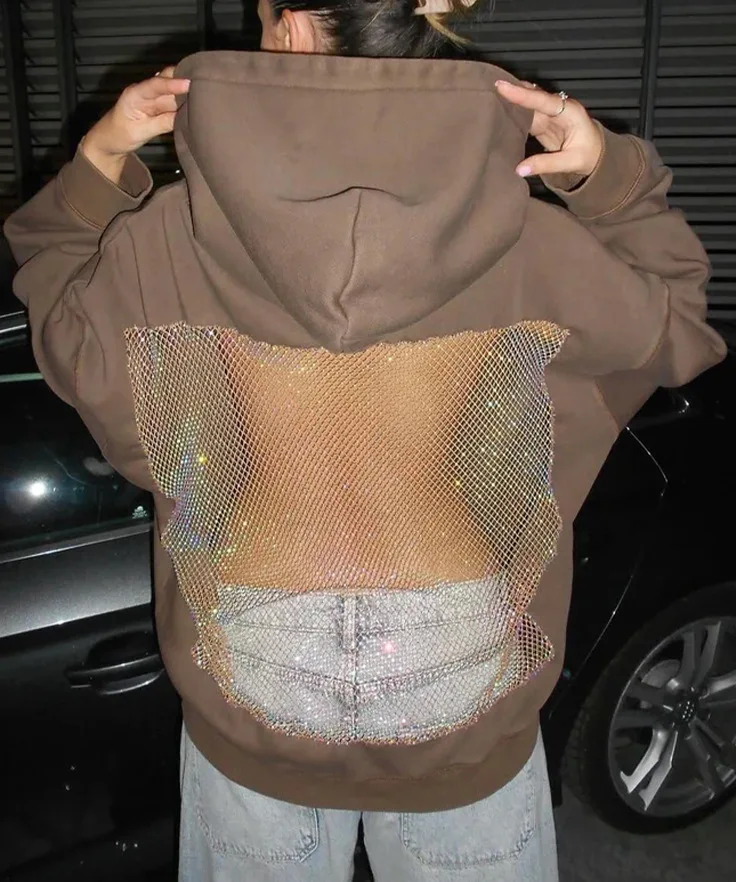 Nieuwe herfstmode sexy mesh met lange mouwen uitgehold effen kleur losse fit hoodies, 3 kleuren