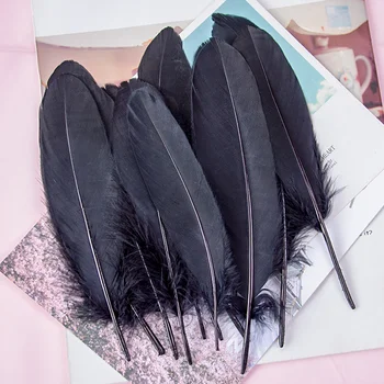Plumes d'oie noires naturelles, 50 à 200cm, 15-20cm, pour fête de mariage, carnaval, décoration, fabrication de bijoux, artisanat de robe, bricolage