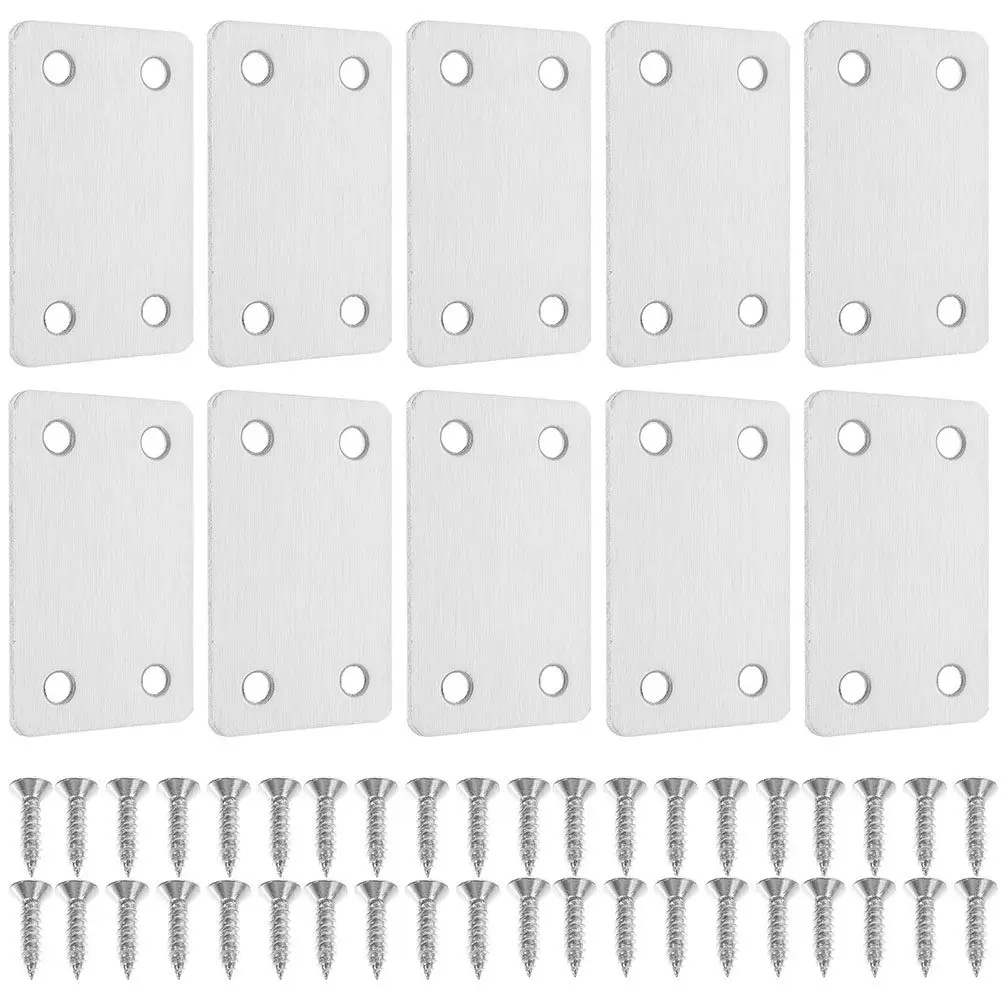20Pcs Stainless Steel Flat Brackets Angle Mending Plates Screws Included Metal Plates for Wood Shelves Furniture Repair