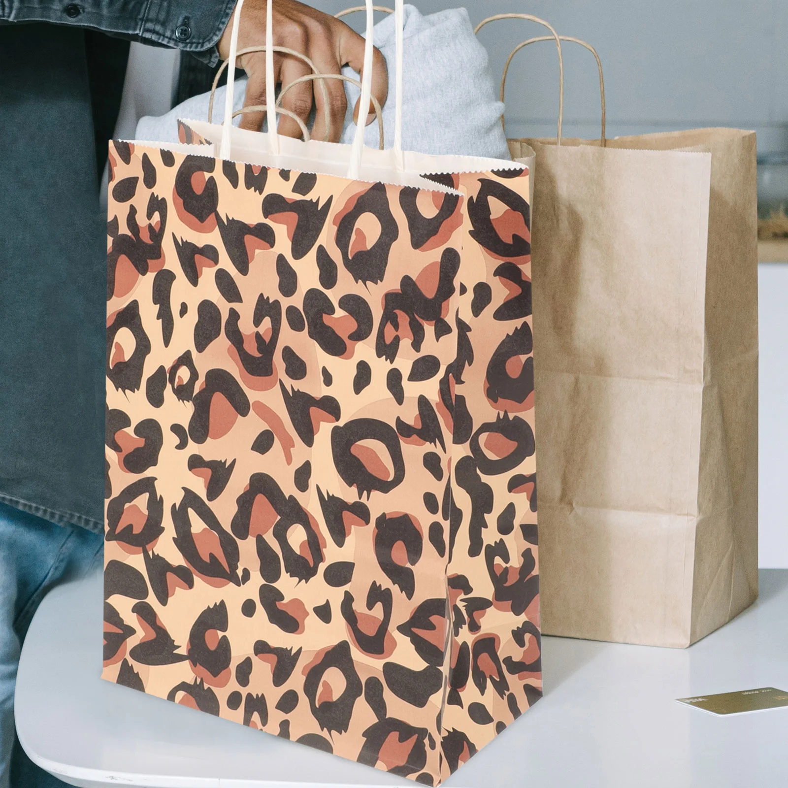 

12Pcs Leopard Print Large Tote Bag Shopping Gifts The Paper Gift Bag Medium Size Kraft Paper Gift Bags for Kids Birthday Party