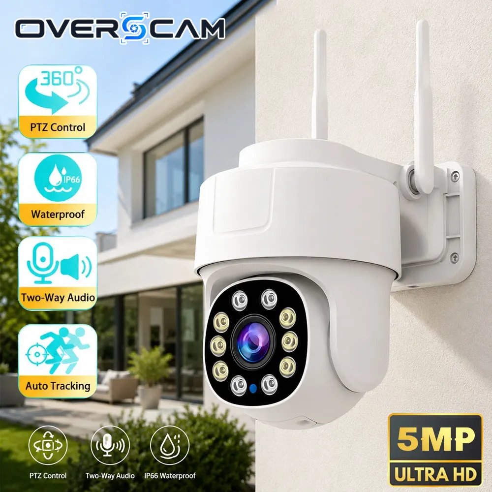 5MP Outdoor WiFi PTZ Security Camera 360° Auto Tracking Two Way Audio Color Night Vision IP66 Waterproof APP Remote CCTV Monitor