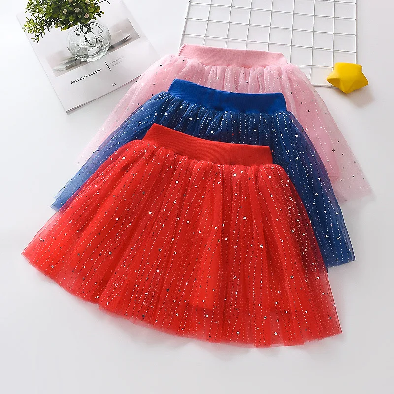 DE PEACH New Summer Baby Girls Lace tutu Skirt Toddler Kids Princess Sequin Tulle Skirt Children Birthday Party Skirts 2-10Years
