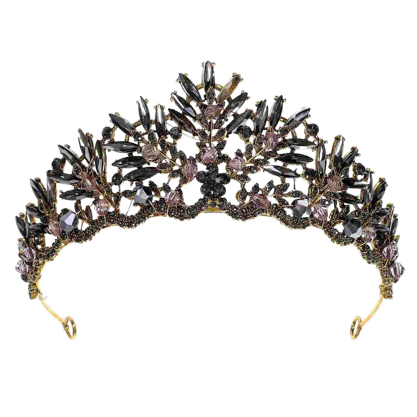 

1pc Vintage Baroque Crown Alloy Headdress Bridal Tiara Hairband Hair Accessory Wedding Headpiece (Black)