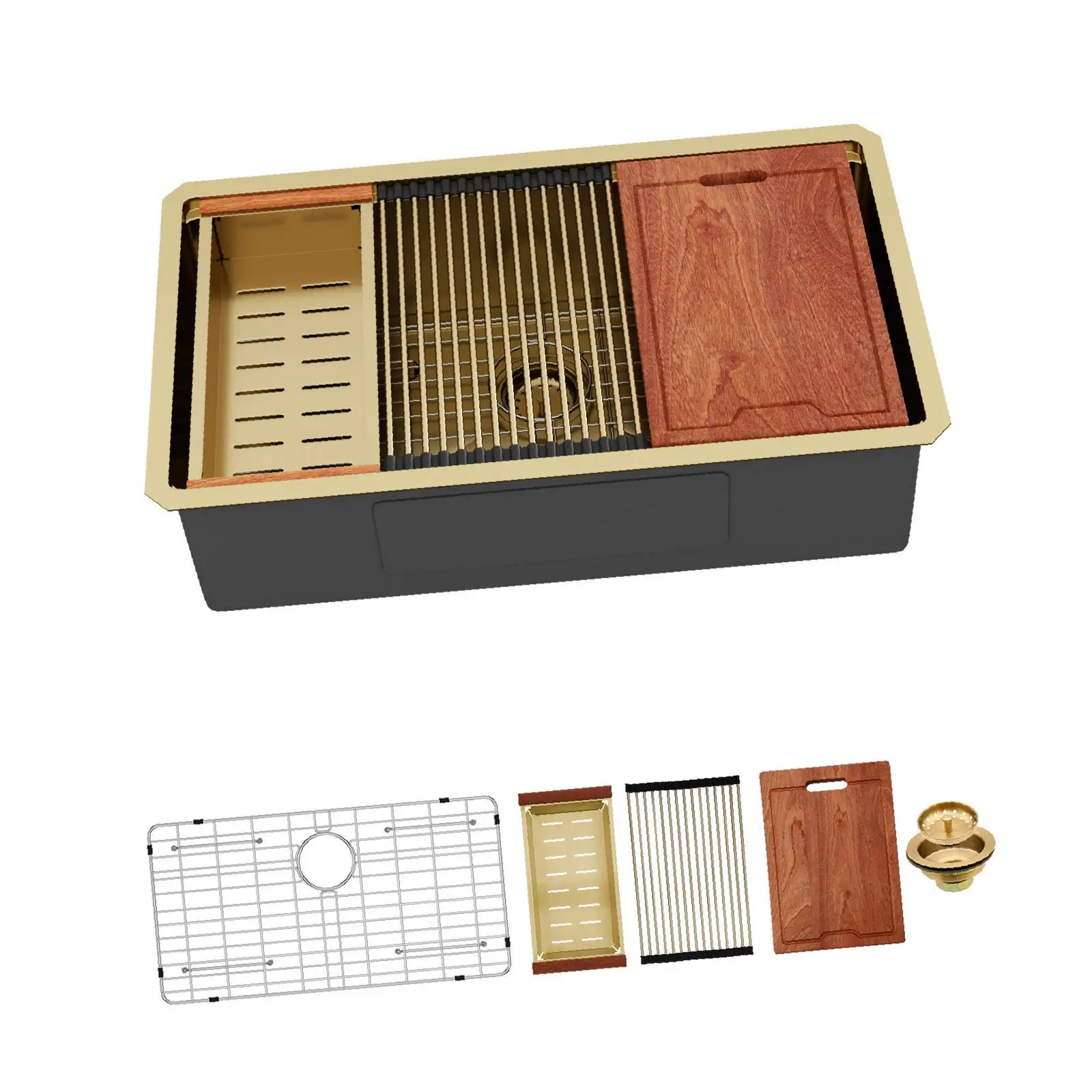 

30-дюймовая кухонная мойка из нержавеющей стали золотого цвета с одной чашей и разделочной доской для ремонта домашней кухни