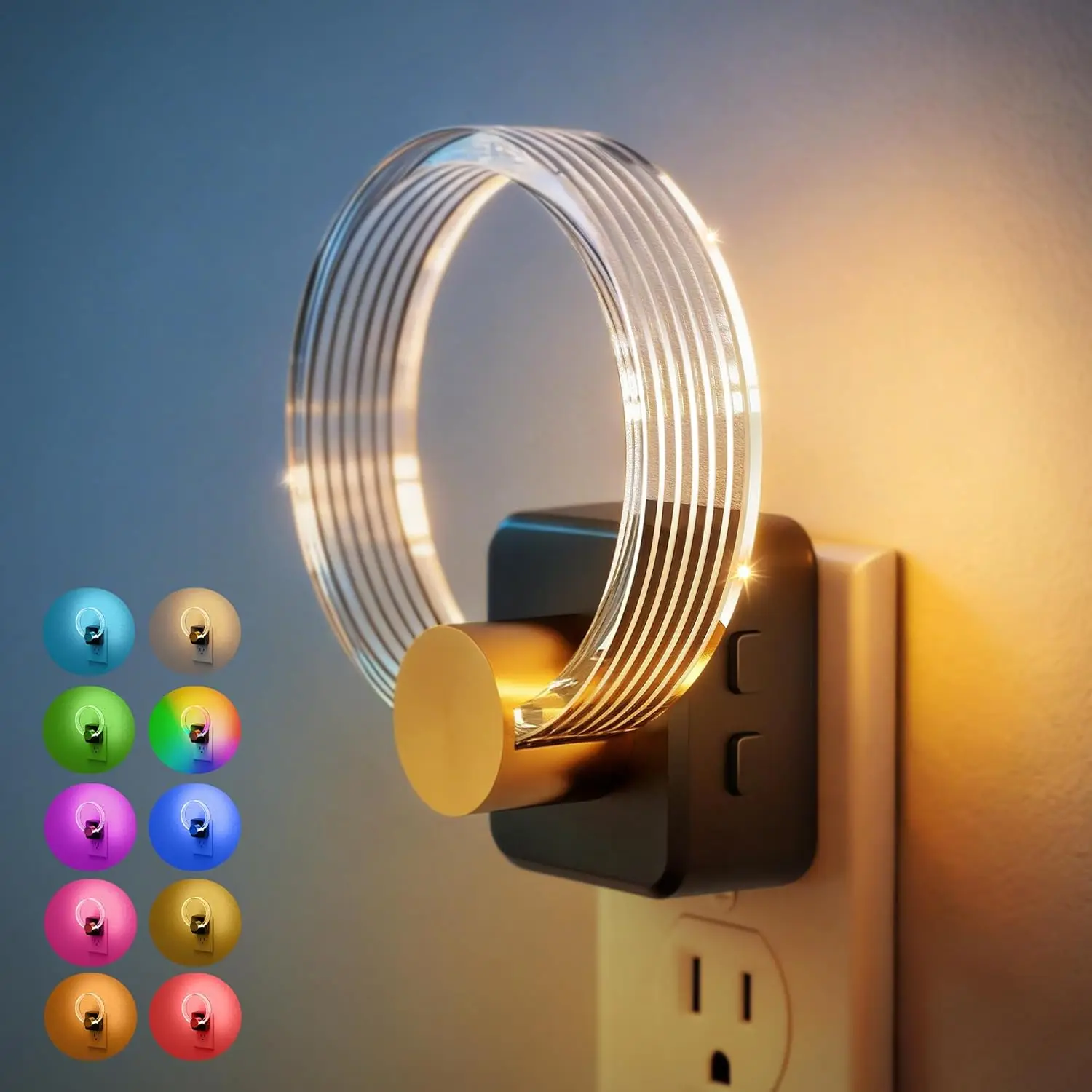 

Color Changing Night Light Plug into Wall, Dimmable RGB Acrylic Nightlight with Light Sensor, 180° Rotating Plug, Auto On/Off, 3 Brightness Levels, for Kids, Hallway, Bedroom