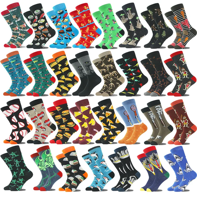 Happy Design Funny Socks Men Unisex Sheep Beer Dinosaur Pattern Sokken Divertidos Jacquard Calcetines Unisex Hip Hop Skateboard