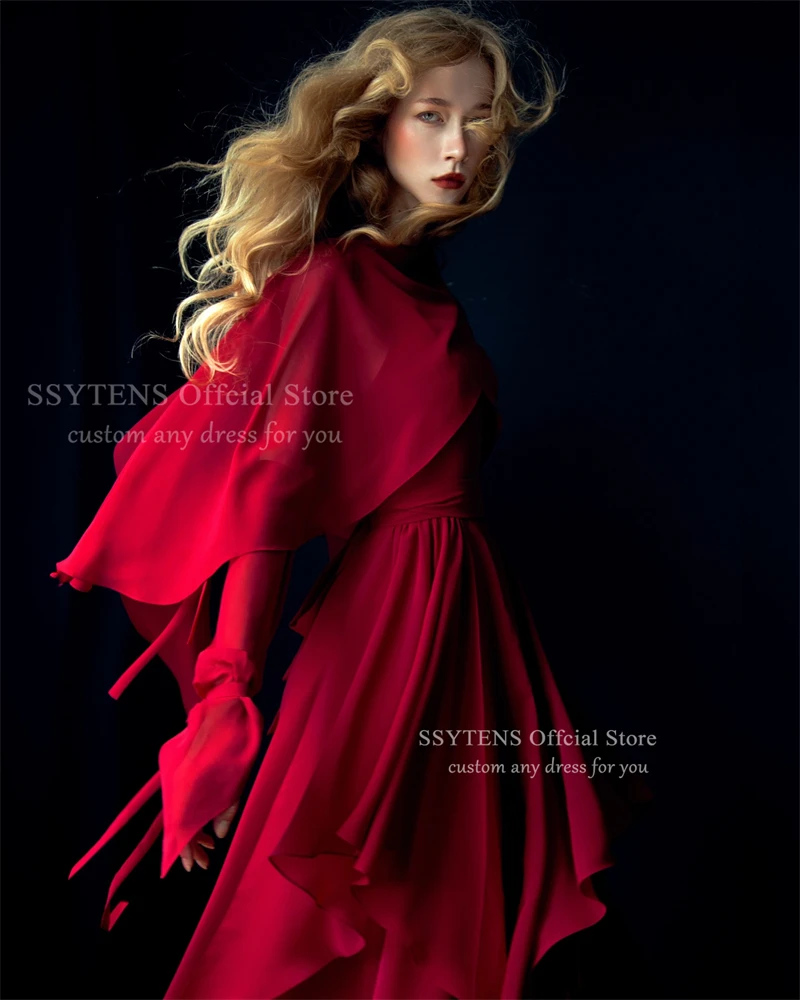 SSYTENS Red Chiffon Arabia Evening Dresses Square Collar Strap Party Dress A line Long Modern Formal Event Dress Customized 2026 image 3