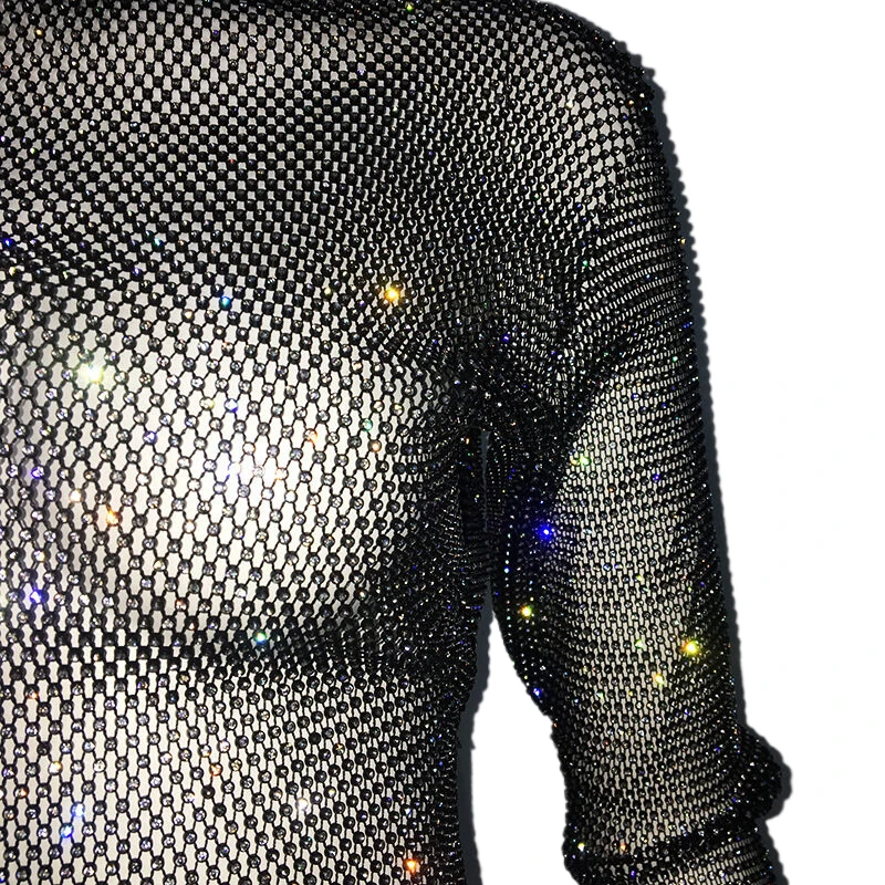 Vintage 2000er Jahre Damenmode Crop Top Netzstoff T-Shirt Glänzende Strass Starlight Durchsichtiges Sexy Oberteil Party Clubwear Top – Detail 10