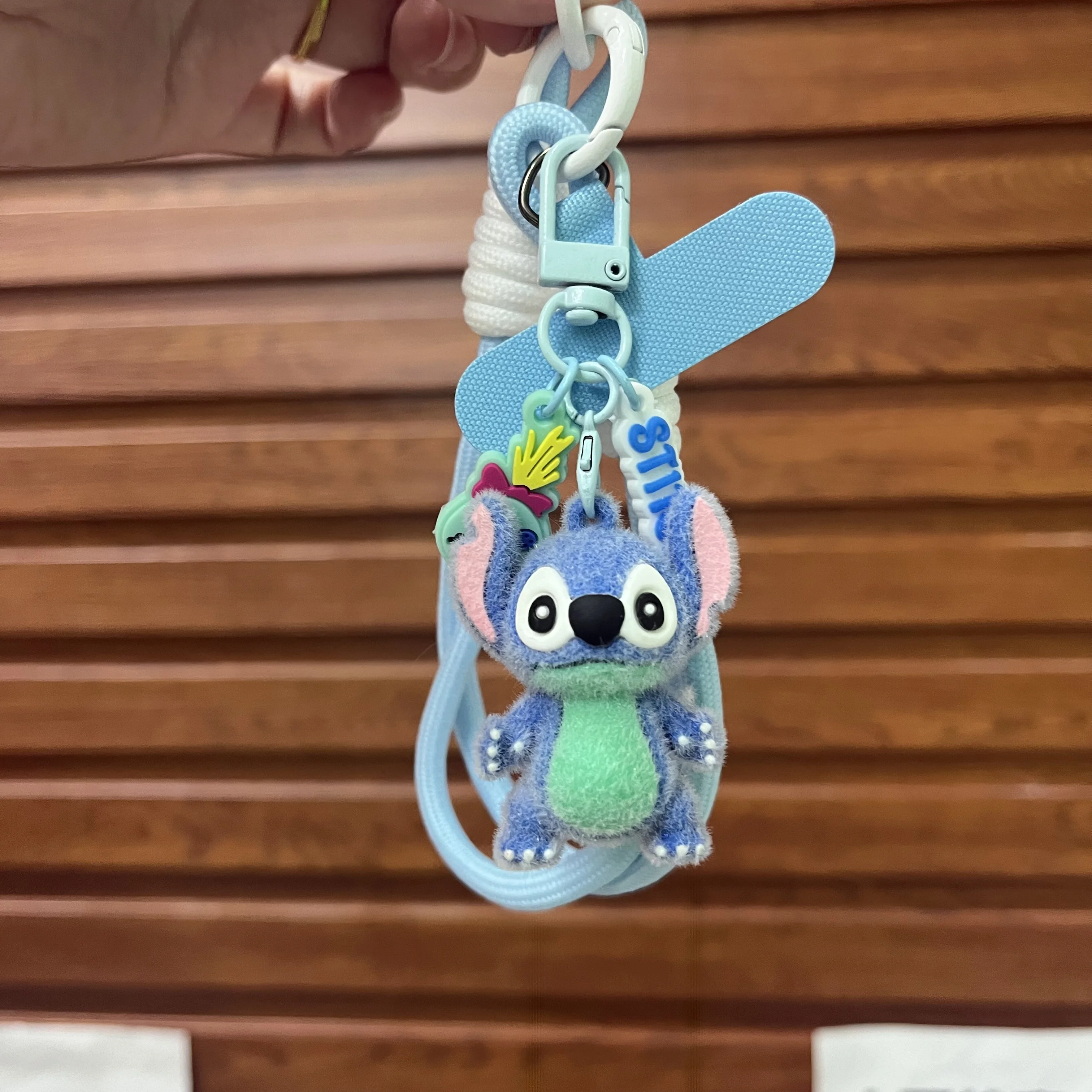 

Disney Stitch Flocking Key Chain Couple Backpack Pendant Zipper Decoration Girl's Phone Case Chain Children's Toys Birthday Gift