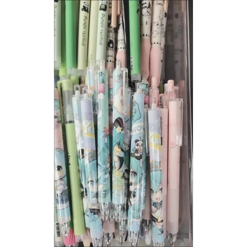 6pcs For Miku Anime Peripheral 0.5mm Black Neutral Pen Kawaii Creative Quick-drying Plastic Press Gel Pen Cartoon Peripheral Gif