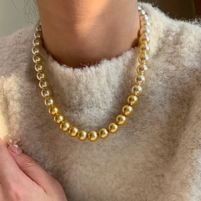 French elegant white gradient champagne pearl bead necklace for women\'s luxury accessories collarbone chain 2024 fashion jewelry
