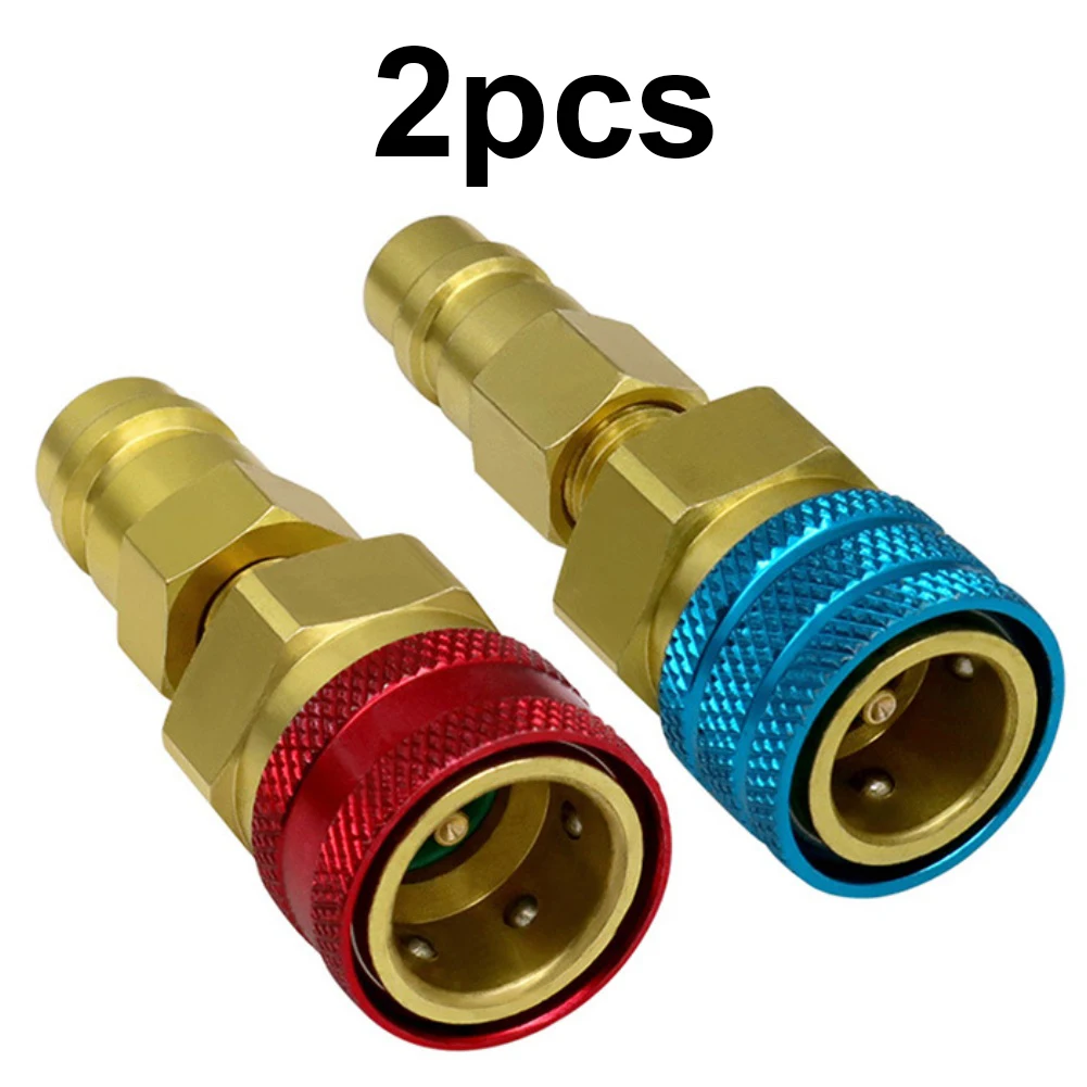 2pcs Quick Coupler Kit For R12 R134A Auto AC High Low Pressure Adapter Brass Refrigerant Connector HVAC Tool
