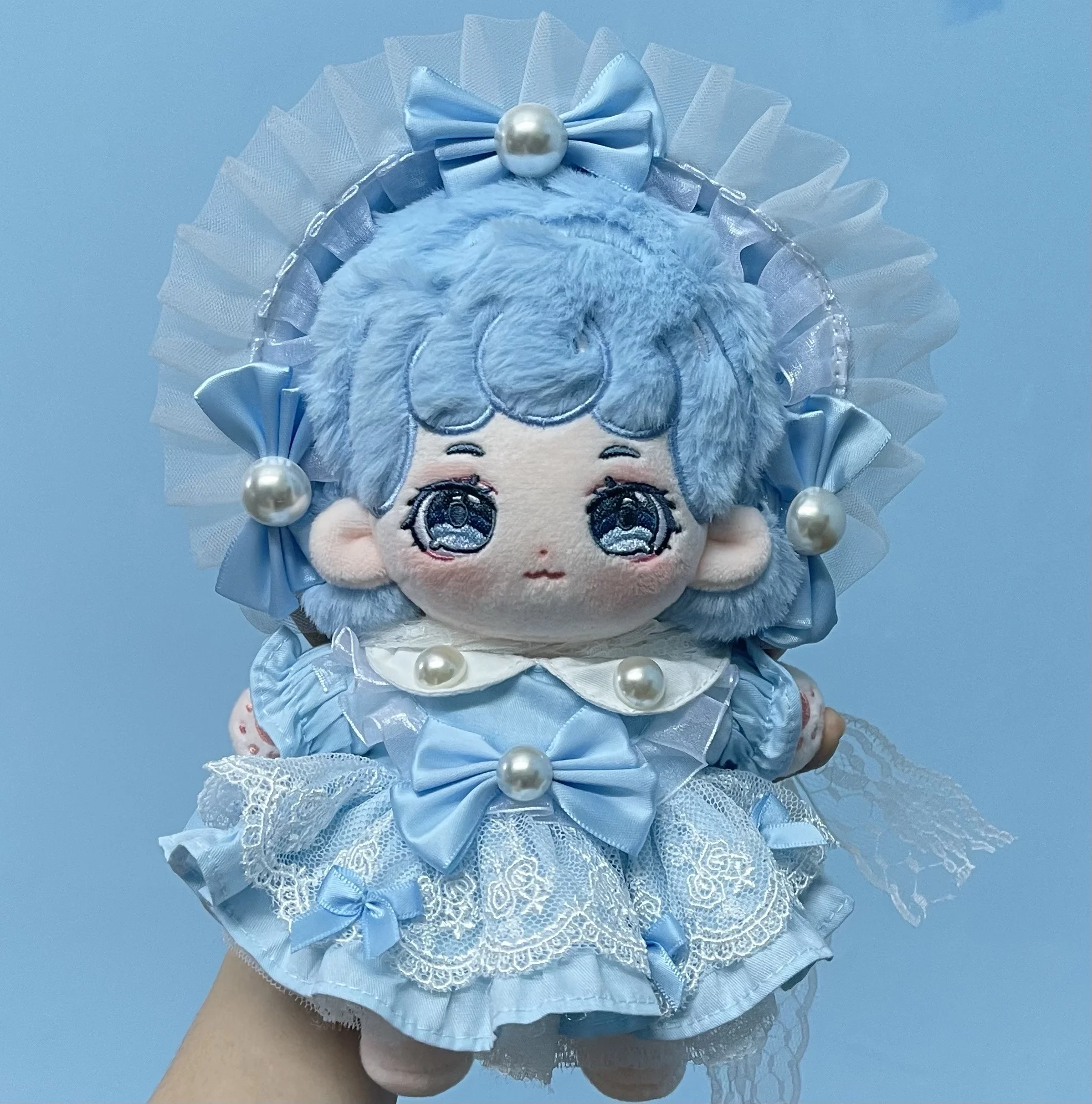 Handmade 3pc/set 15/20/40CM Doll Clothes Blue Bow-knot Princess Dress Hat Plush Dolls Outfit Toys Doll's Accessories Cos Suit