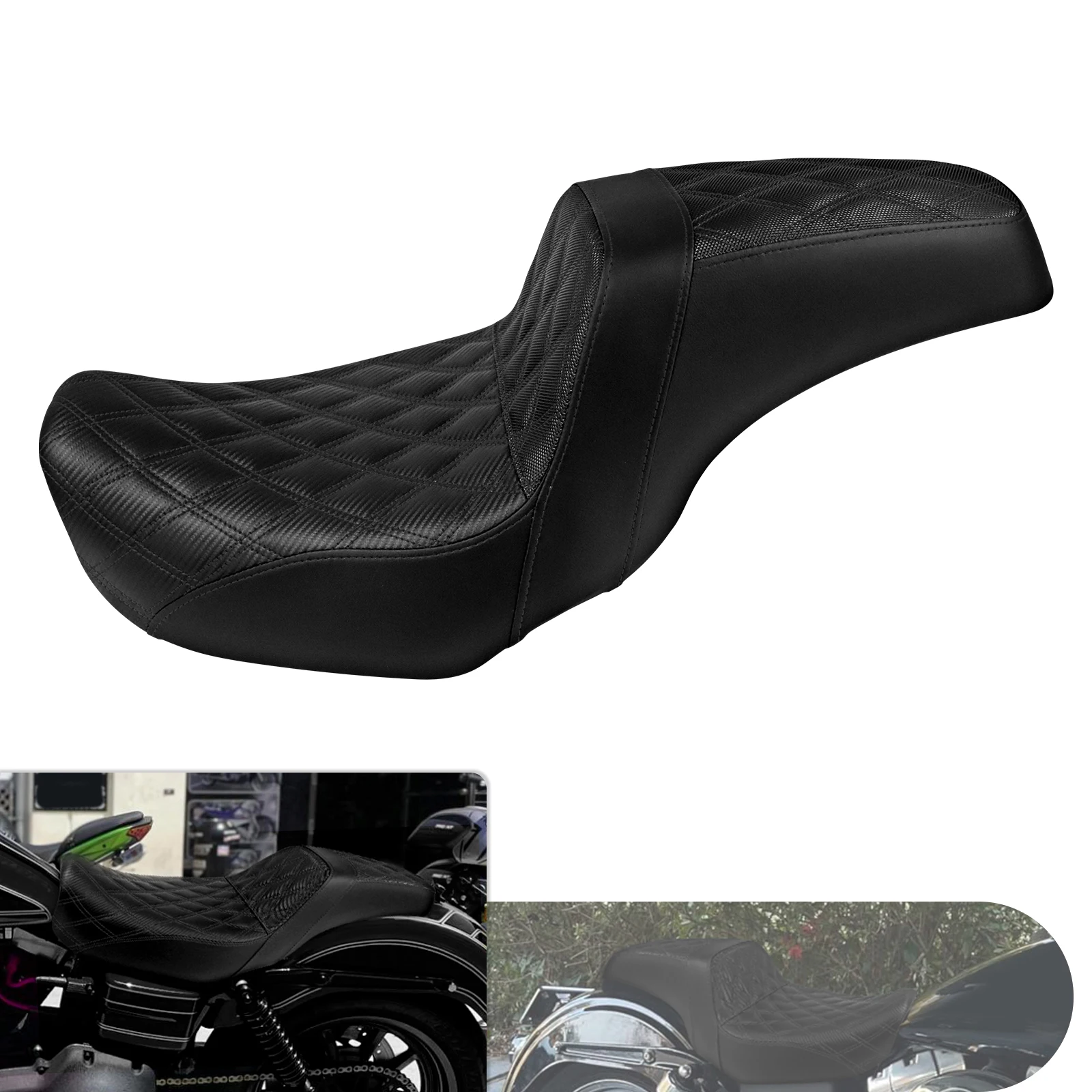 Schwarzer Motorrad-Gel-Komfortsitz für Fahrer und Beifahrer, Ersatz für Harley Dyna Fat Street Bob Low Rider Modelle 2006-2017