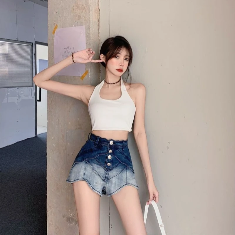 Women's 2026 Summer Fashion Gradient Wide Leg Denim Shorts High Waist Straight Cut Casual Hot Pants