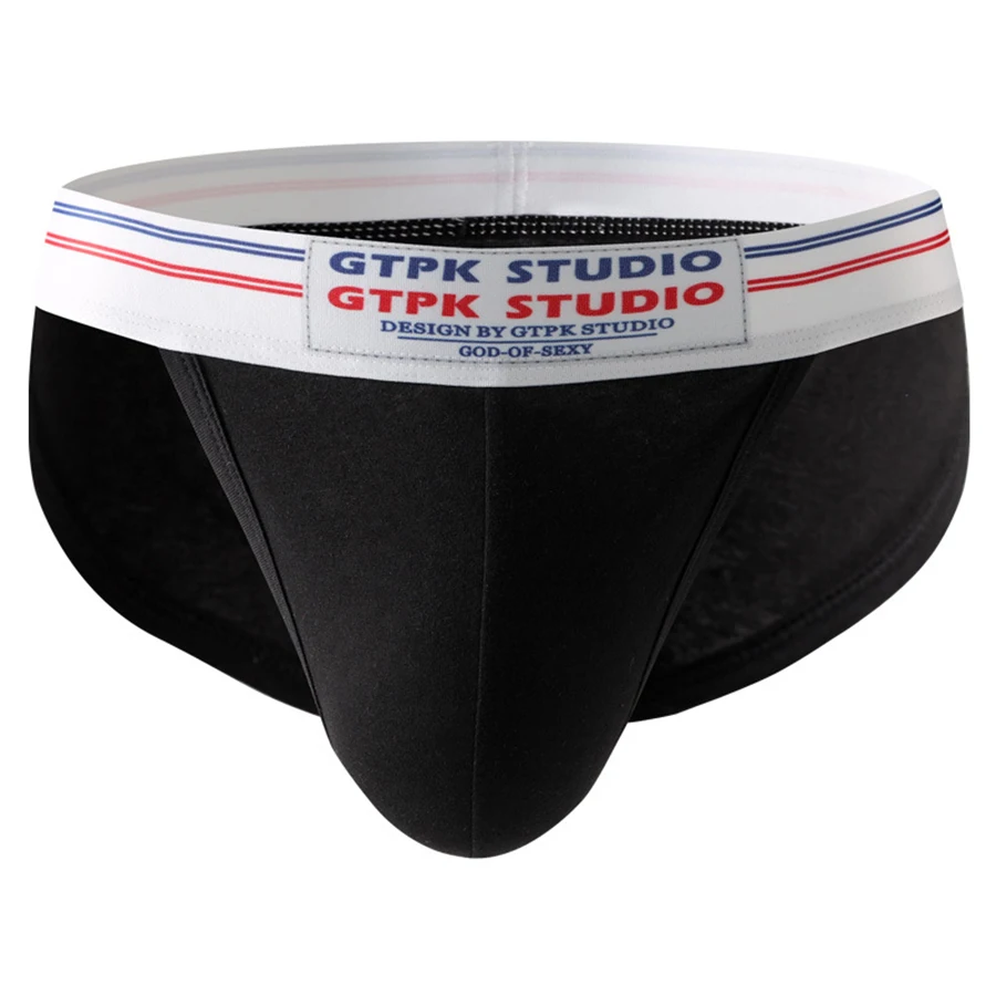3-Pack Men's Vintage Cotton Briefs, Retro GTPK STUDIO Label & Striped Waistband Underwear, Soft Breathable Comfort Fit