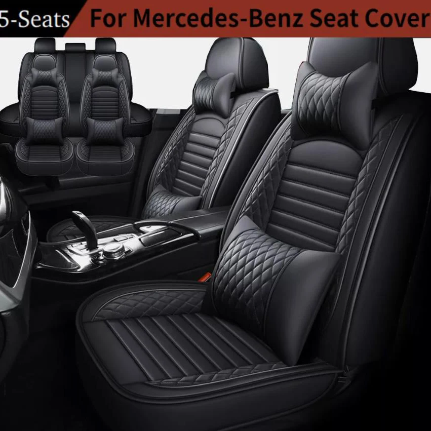 

For Mercedes-Benz Full Set PU Leather Car 5 Seats Covers Front Rear Protector Pad Anti-scratch Protection Waterproof All Season