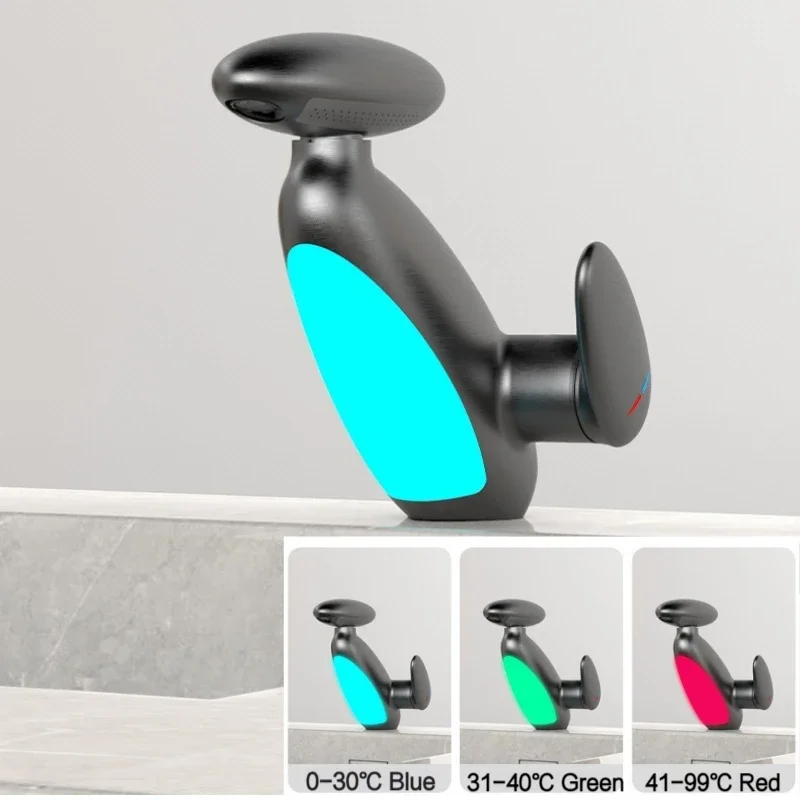 Large LED Light Basin Faucet Temperature Sensitive 4 Modes Outlet Hot Cold Water Sink Mixer Wash Tap Single Hole For Bathroom