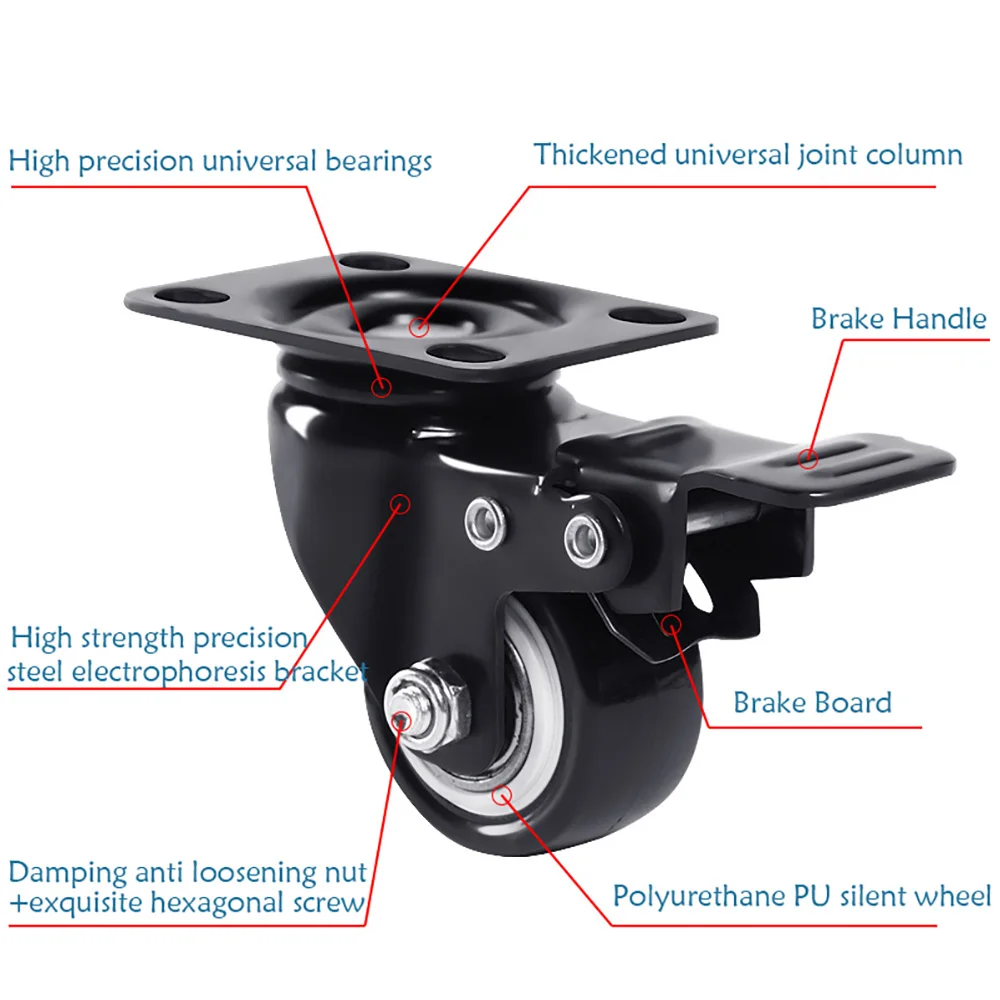 1.5-5 Inch Polyurethane Swivel Caster M6/M8-M12 Screw For Furniture Wheel Caster Wheels 360° Caster Wheel Industrial With Brake image 3