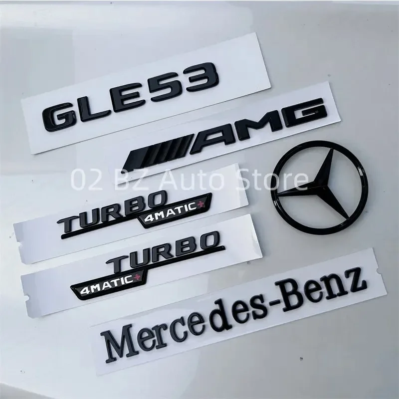

3D ABS Black Logo For Mercedes Benz AMG W167 GLE53 Turbo 4matic Emblem Car Trunk AMG Badge Rear Star Sticker Accessories.