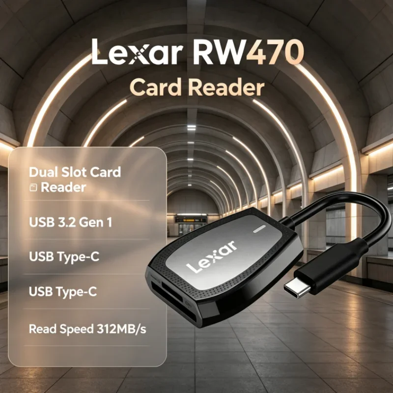 Lexar RW470 Type-C Dual Slot 2-in-1 USB 3.2 Gen1 SD microSD Card Reader UHS-II 312MB/s Transfer Speed for SD Card Data Transfer