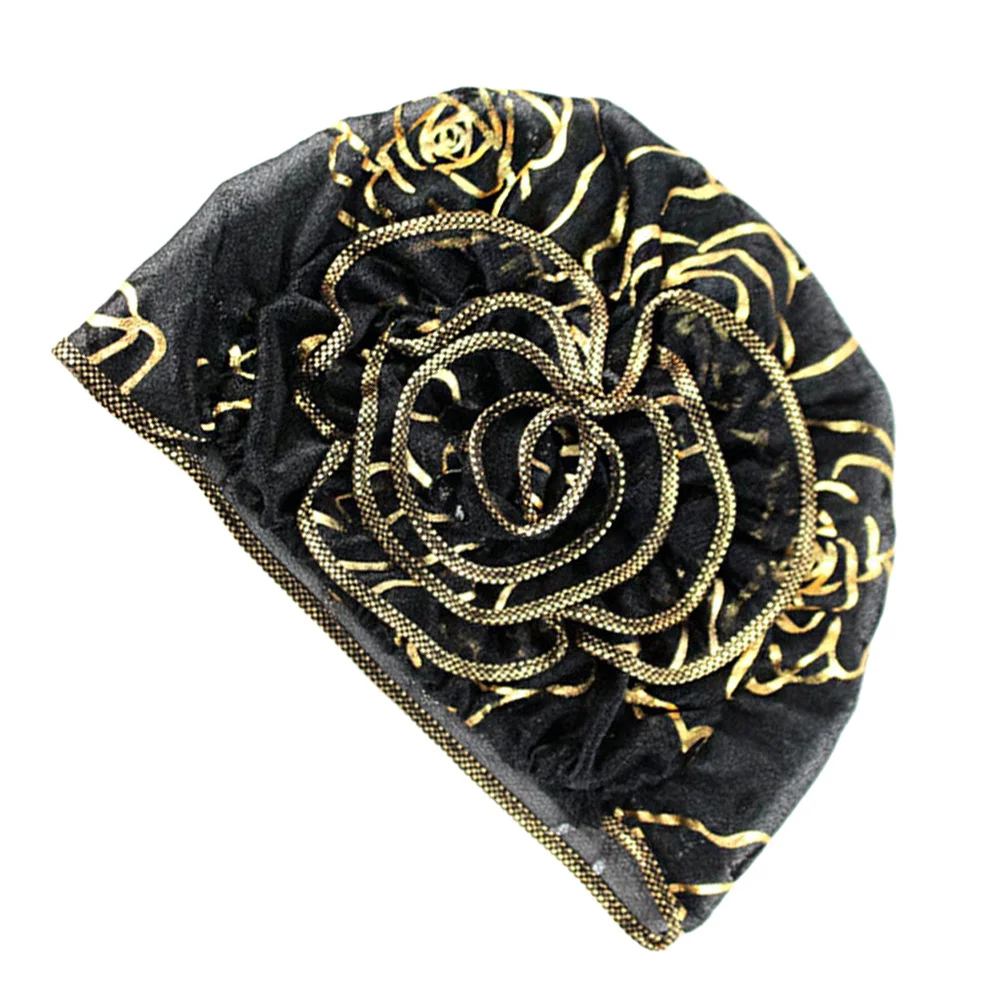 قبعات عمامة ملفوفة على شكل رأس زهرة الورد، قبعة نوم مرنة وناعمة من القطن من الداخل، شعر بتصميم أنثوي لامع وناعم