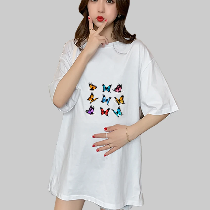 Customized Pregnant T Shirt Girl Maternity Short Sleeve Pregnancy Shirt Mom Graphic butterfly Cartoon Funny Cute Sweet Printed