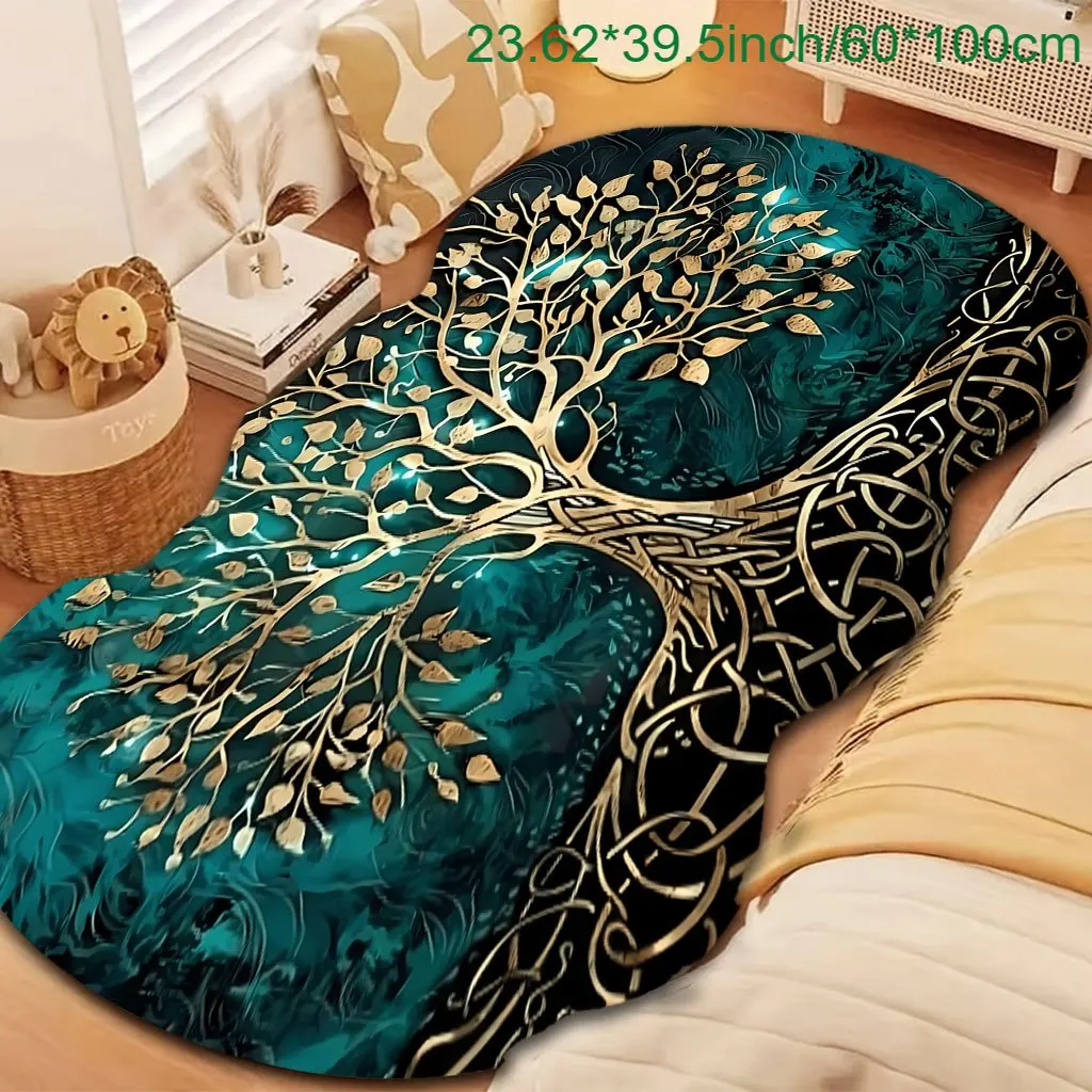 VIKAMA Celtic Tree Of Life Irregular Bedside Carpet, Anti-Slip And Waterproof Long Strip Foot Mat, Bedroom Area Rug, Home Decor