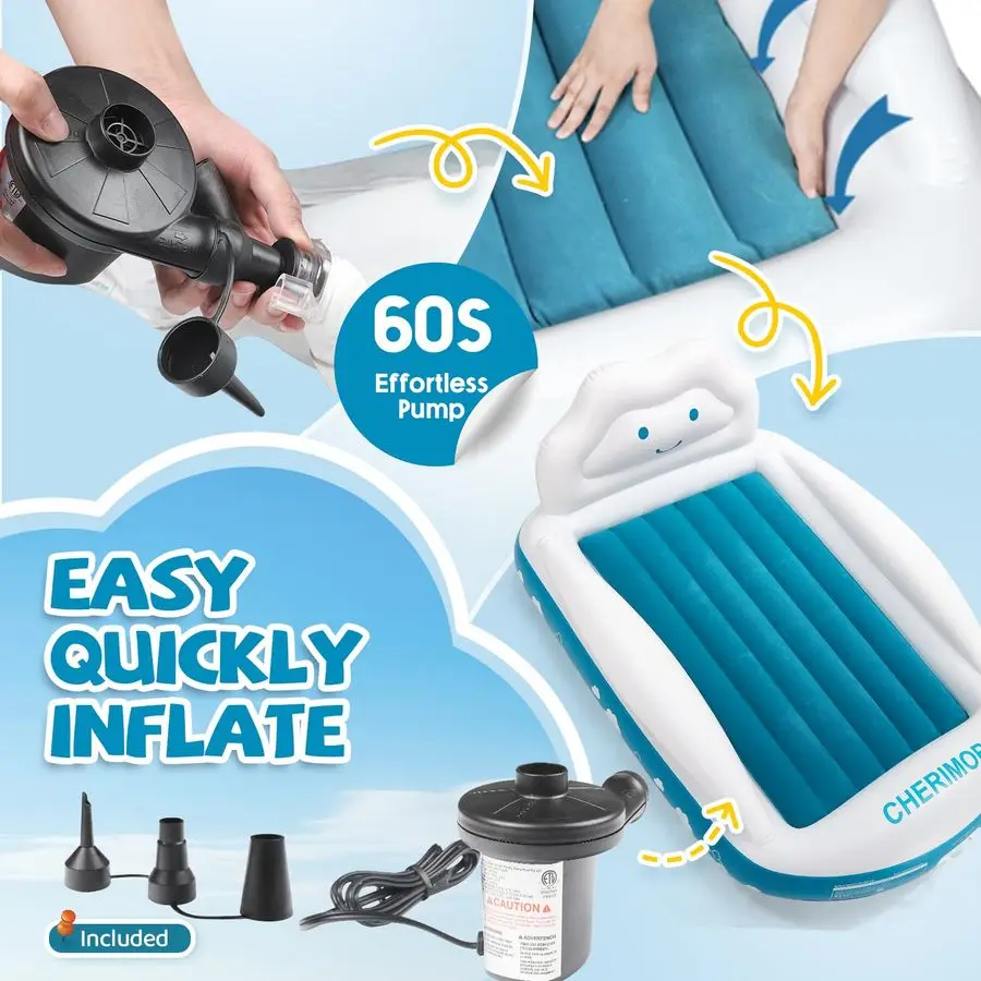 سرير سفر للأطفال الصغار، سرير أطفال محمول مع مصدات أمان بأربعة جوانب ومضخة نفخ تلقائية سريعة، مرتبة هوائية للأطفال للسفر C #6