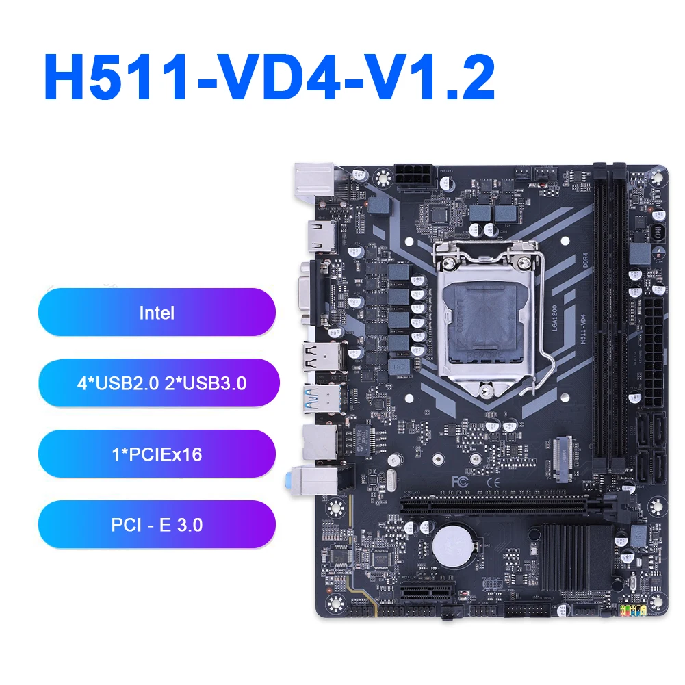 

H511 Mainboard 2*DDR4 64GB LGA 1200 Desktop Motherboard M.2 NVME SATA3.0 PCIEx16/x1 Support 10 11 Gen Processor