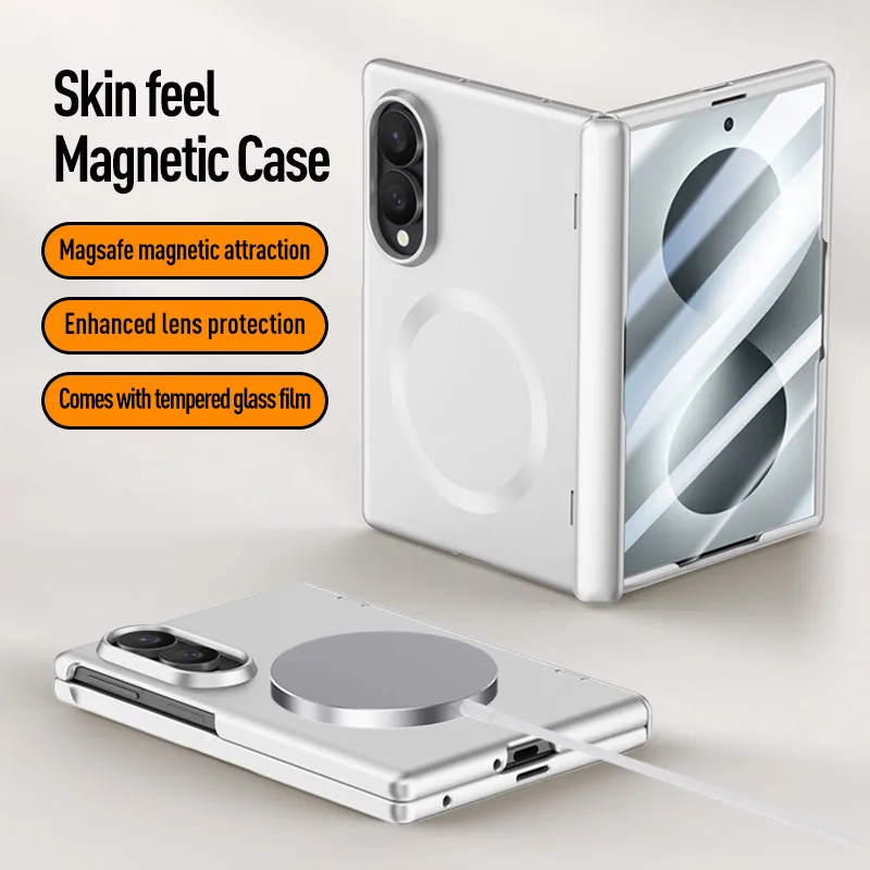 Skin Feel Frosted Case For Samsung Galaxy Z Fold 8 Wide Fold8 Wide Magnetic Folding Hinge Protective Cover With Tempered Glass