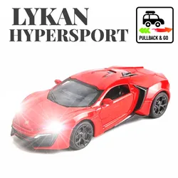 Scale 1:32 Lykan Hypersport Pullback Car Toy with Lights Engine Sound, Metal Diecast Car Model Miniature Gift Kid Boy Toy