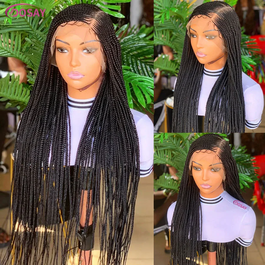 اليدوية كورنو شعر مستعار مضفر الاصطناعية كامل الدانتيل الضفائر للنساء السود Locs آلهة 36 "صندوق بدون عقد الجانب جزء شعر مستعار مضفر