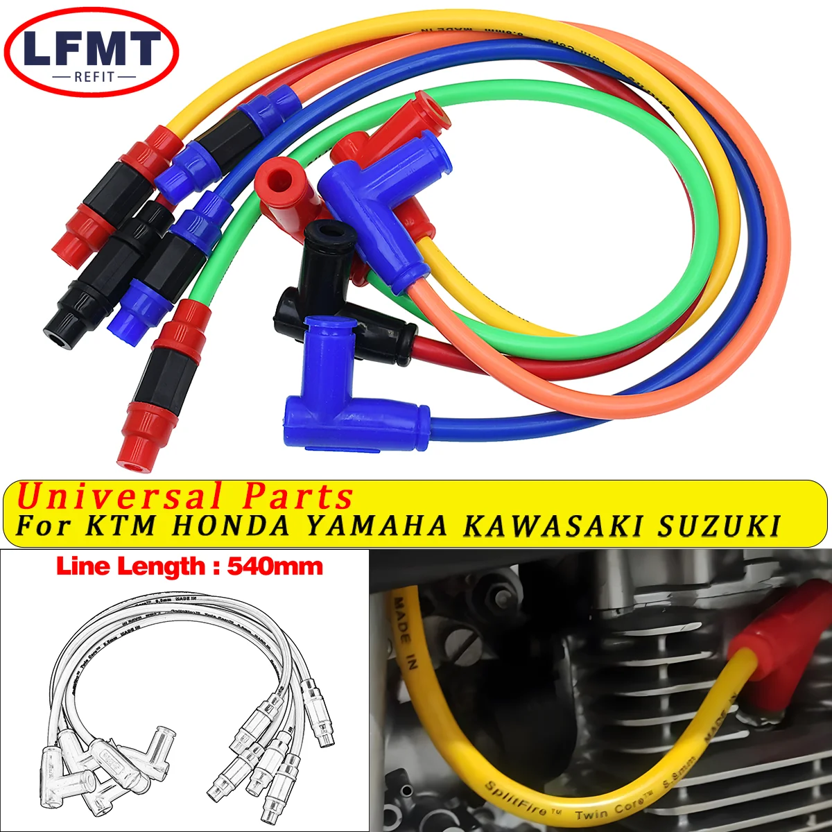 

Motorcycle 8.8mm Lgnition Coil Spark Plug Iridium Power Cable For Kawasaki Suzuki ATV KTM Yamaha Honda Kayo etc Motocross Bike