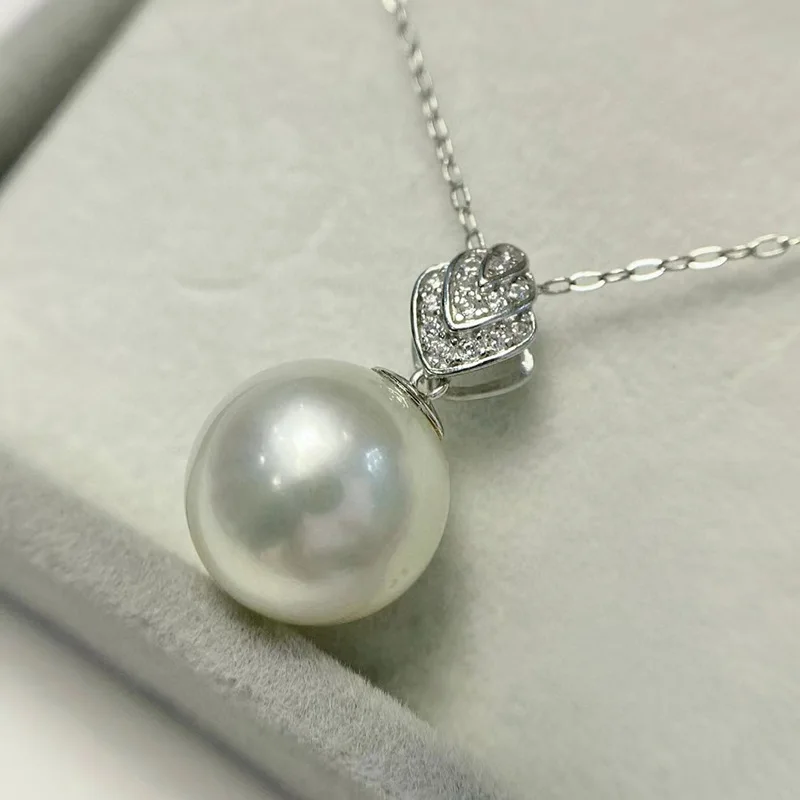 N 12-13Mm Australian White Pearl Pendant Natural Seawater Pearl Perfect Round Flaw Cold White Light Necklace S925 Silver