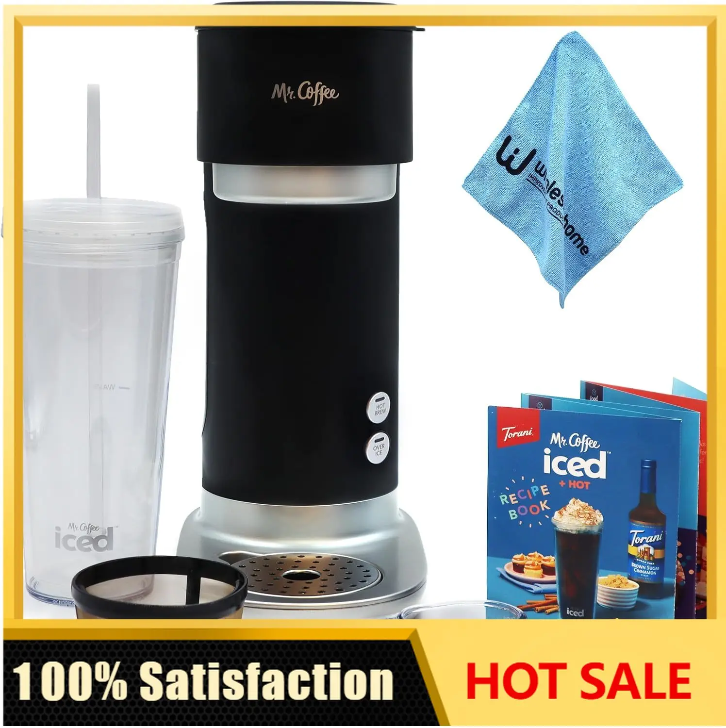Iced Coffee Maker, Single Serve Hot and Cold Coffee Maker with 22 ounce Reusable Tumbler, Filter and Wholesalehome Cloth