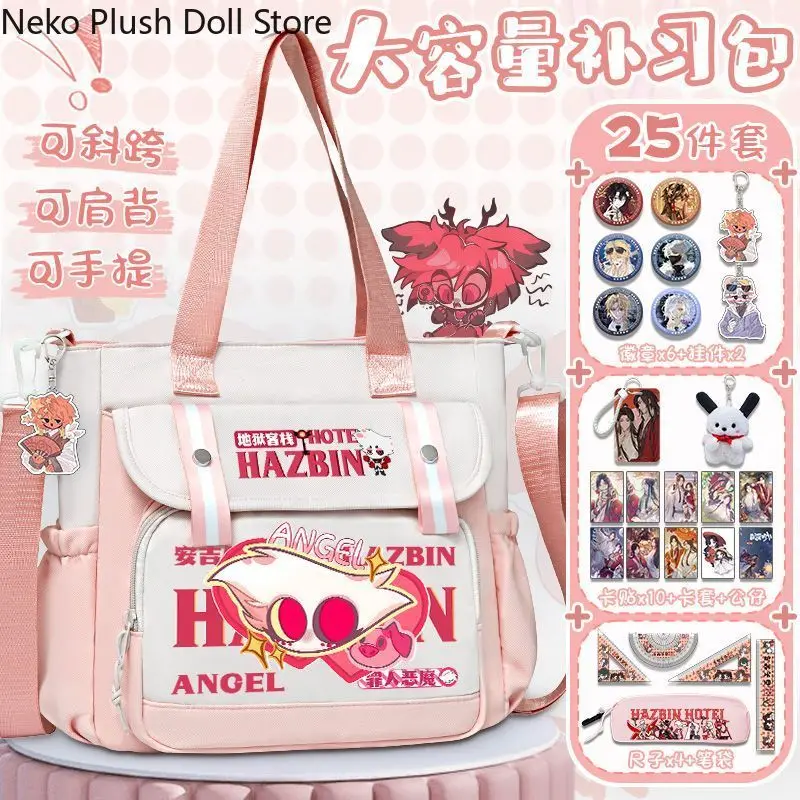 Anime Game Alastor Angel Dust Lucifer Charlie Canvas Shoulder Handbag Reusable Bag School Book Bag Tote Bag Cosplay Student Gift