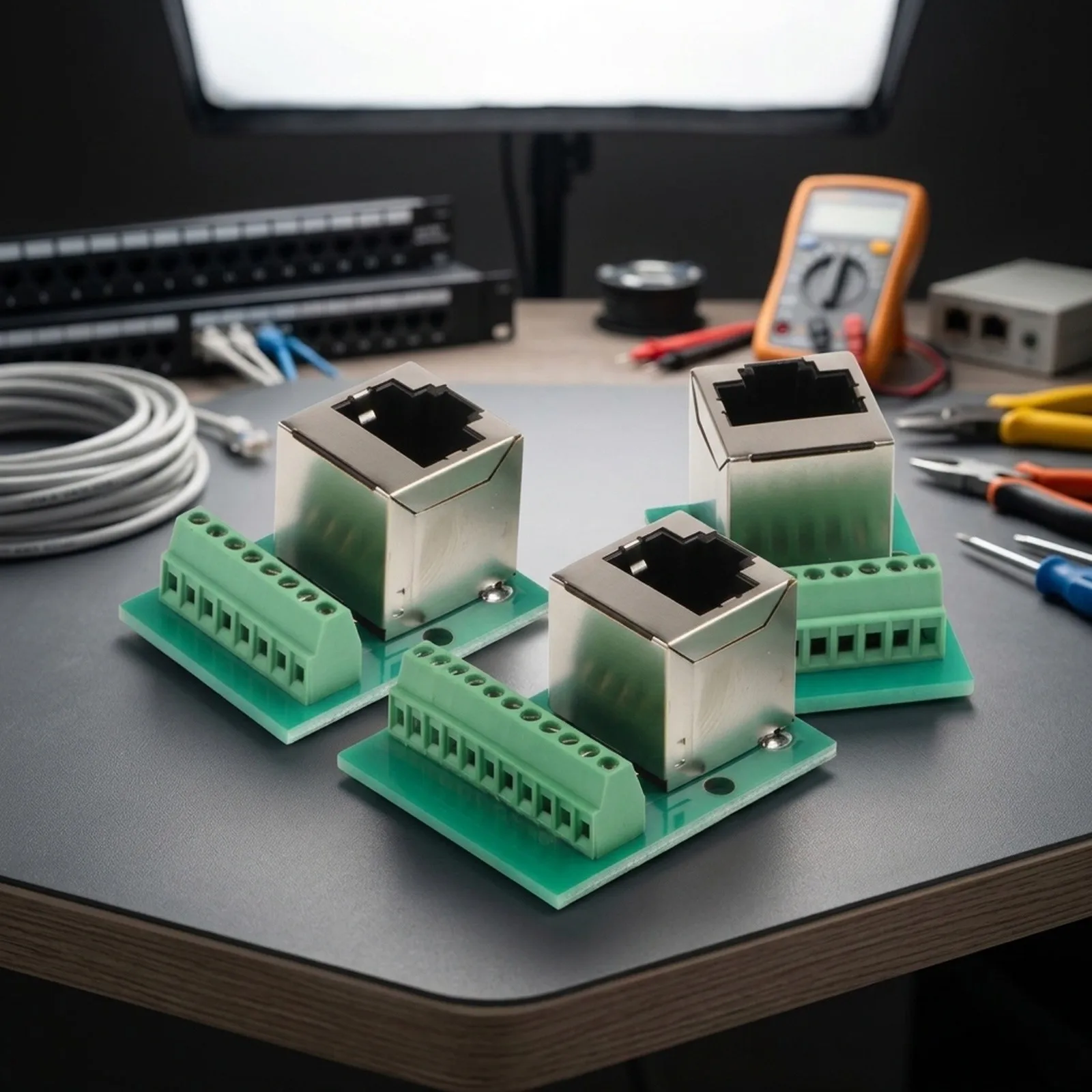 For RJ45 Single Female Ethernet Board Set of 4 for For network Hardware Assembly and Circuit Board Integration